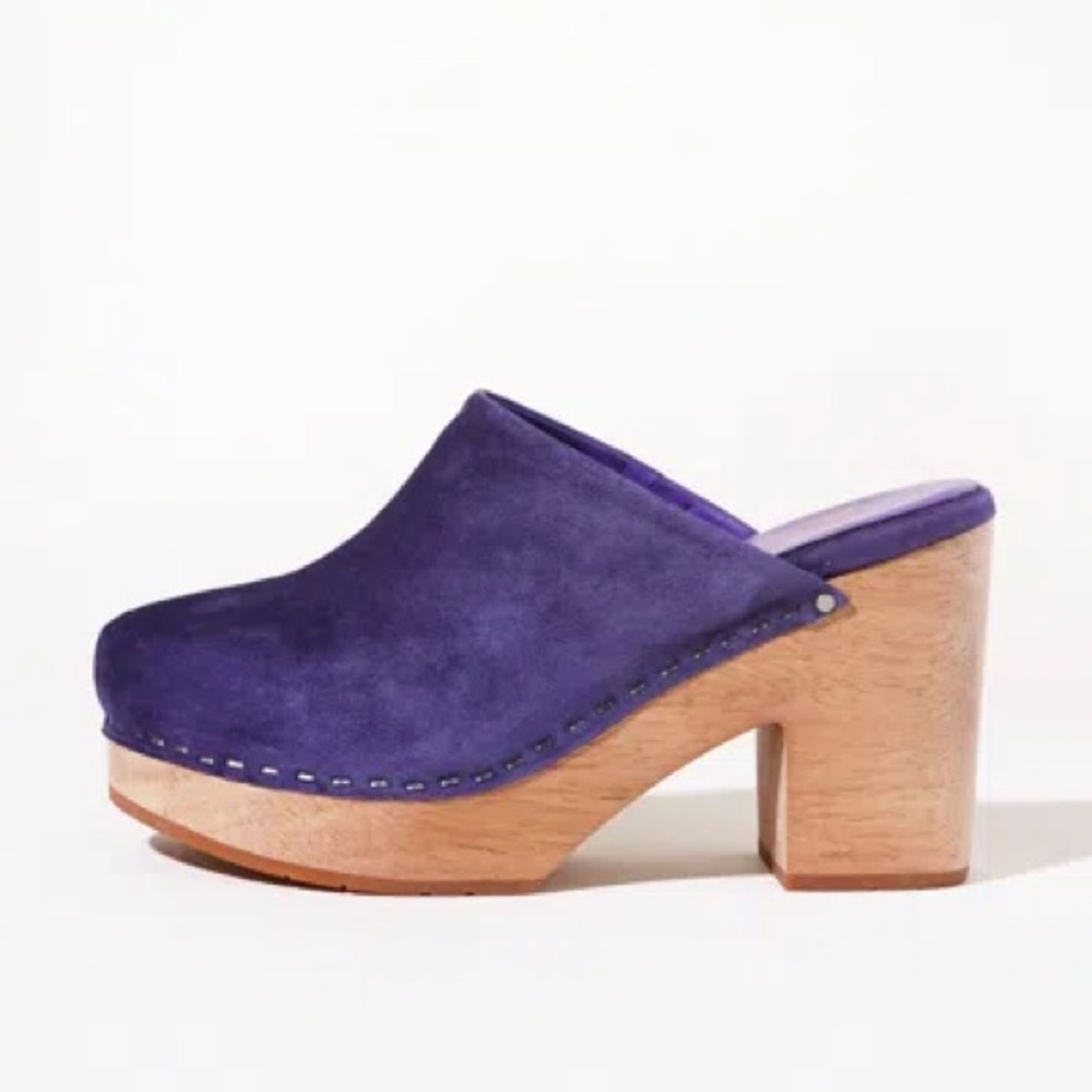 Charlotte Stone Purple Suede Wooden Clog Mules